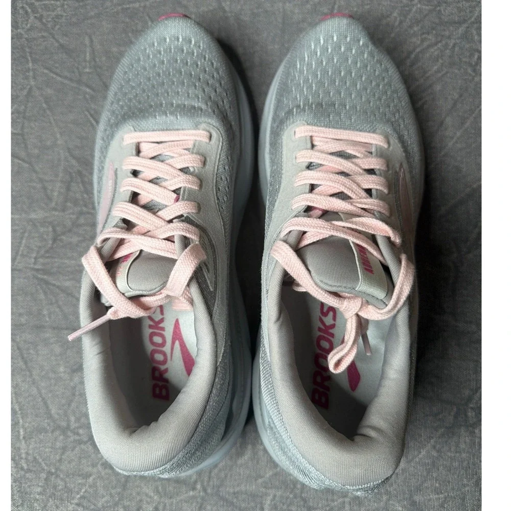 Brooks Shoes Womens 9.5 Adrenaline GTS 24 Grey Pink Narrow 2A Running Sneakers